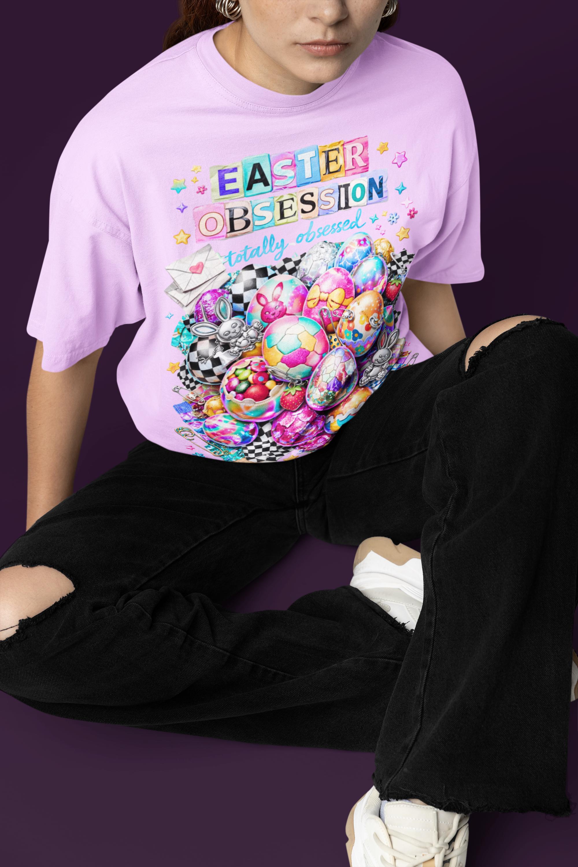 Easter Obsession Graphic Tee - Candy Egg Collage, Spring Outfit