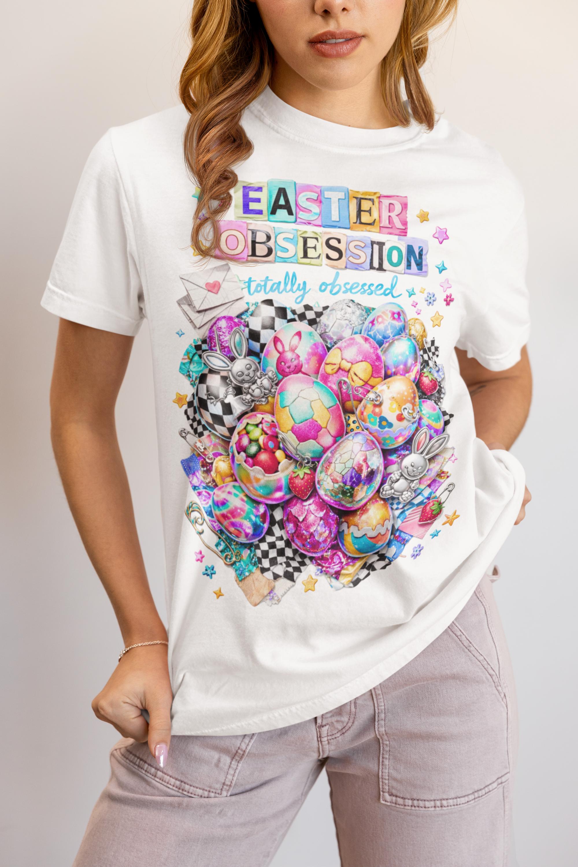 Easter Obsession Graphic Tee - Candy Egg Collage, Spring Outfit