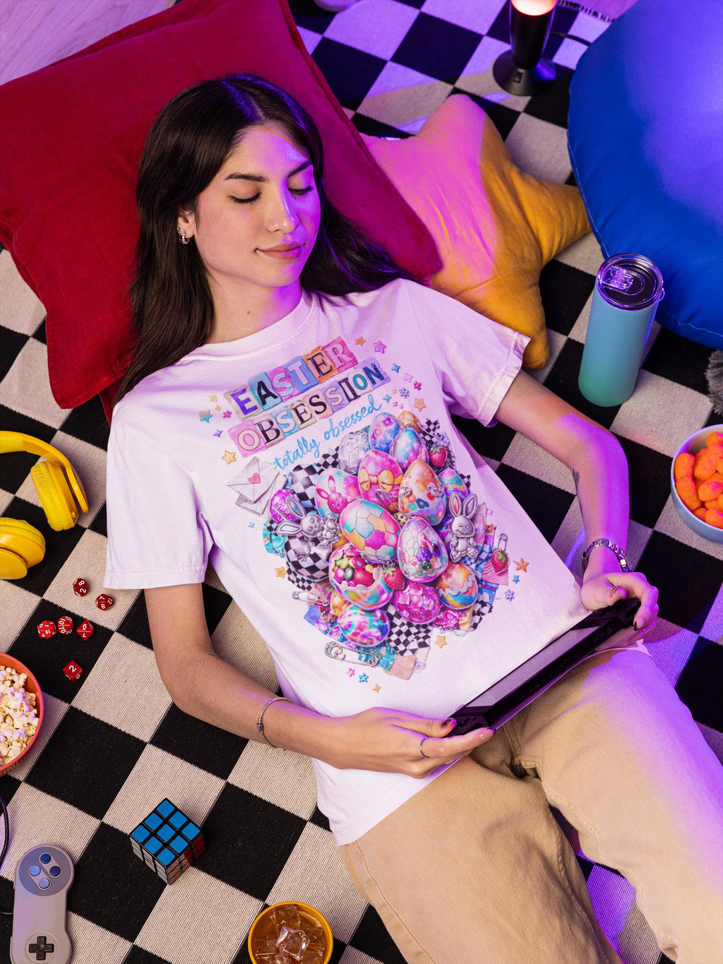Easter Obsession Graphic Tee - Candy Egg Collage, Spring Outfit