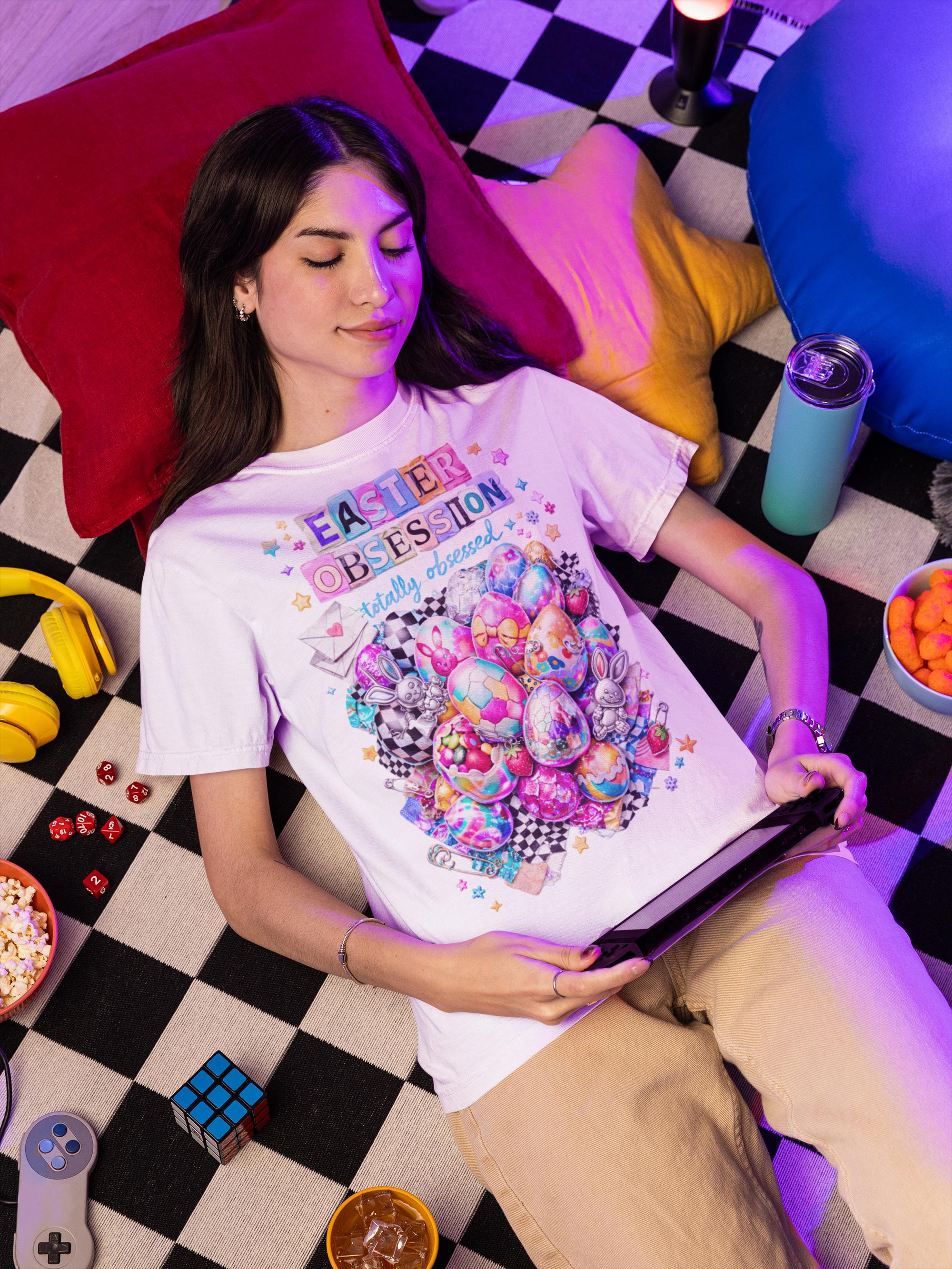 Easter Obsession Graphic Tee - Candy Egg Collage, Spring Outfit