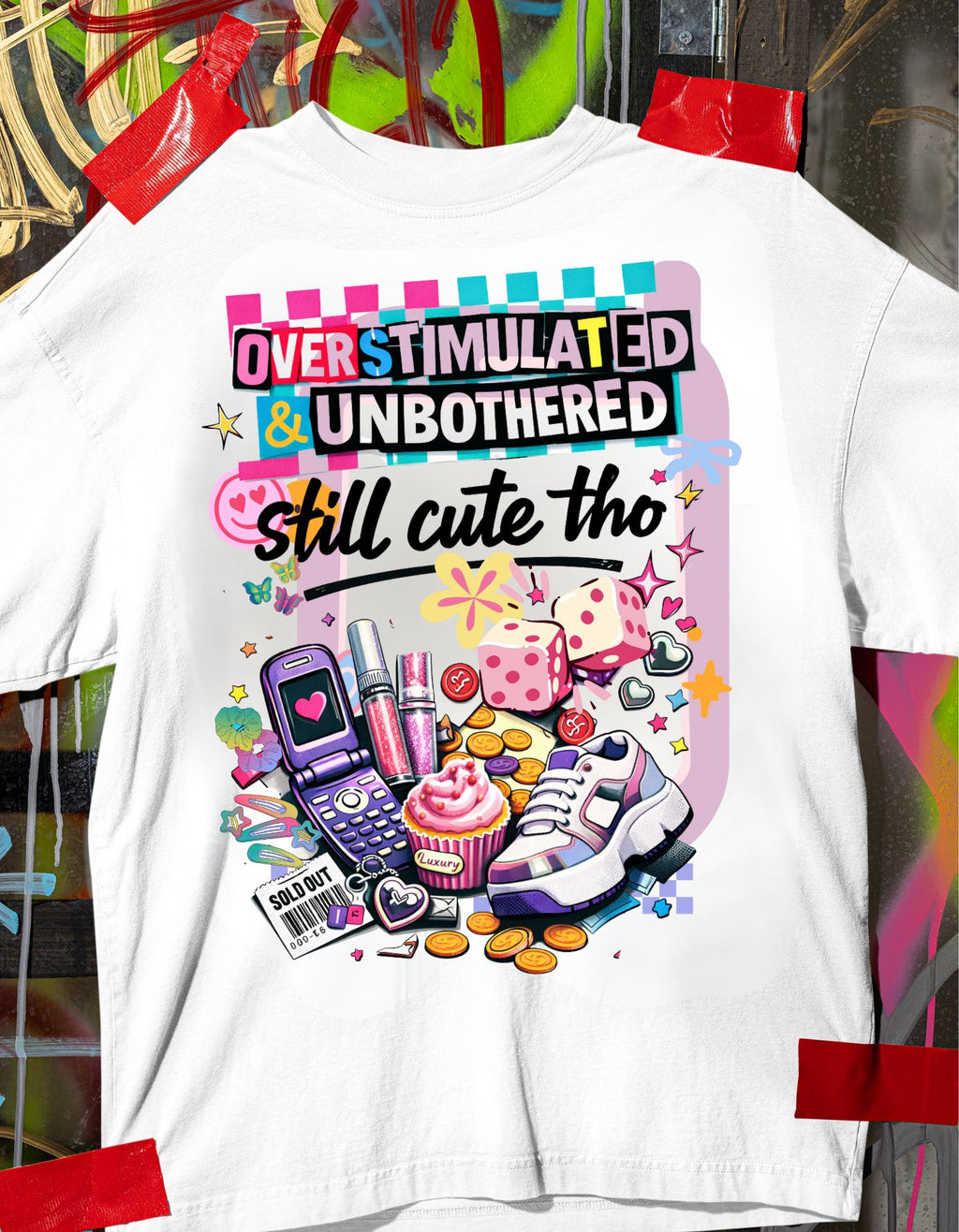 Overstimulated & Unbothered Tee | Retro Collage Graphic T-Shirt