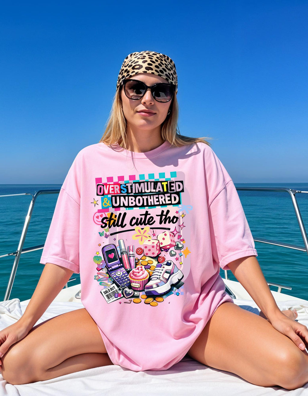 Overstimulated & Unbothered Tee | Retro Collage Graphic T-Shirt
