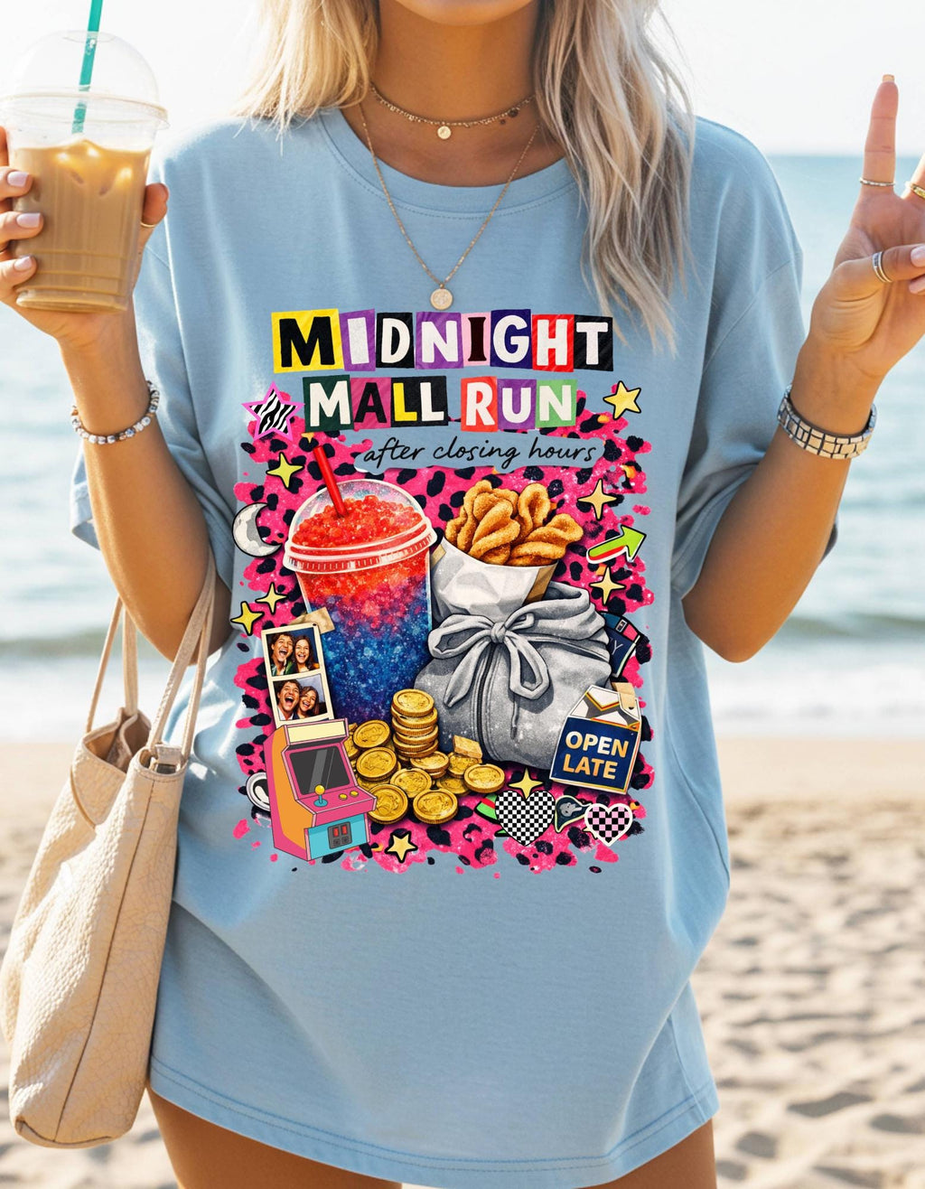Midnight Mall Run Graphic T-Shirt | Retro Snack Collage Late Night Neon Tee Unisex Streetwear