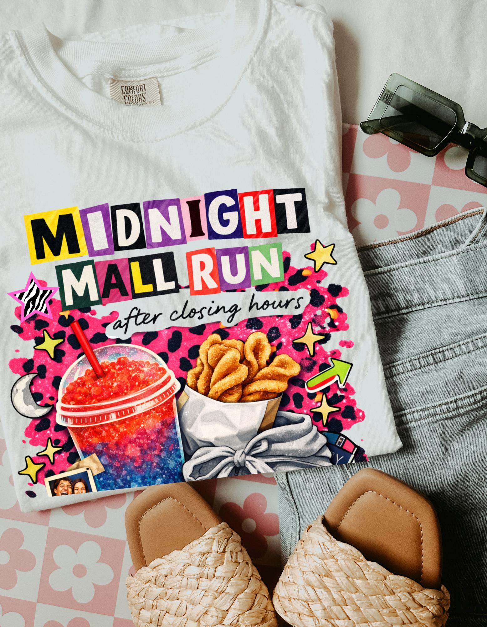 Midnight Mall Run Graphic T-Shirt | Retro Snack Collage Late Night Neon Tee Unisex Streetwear