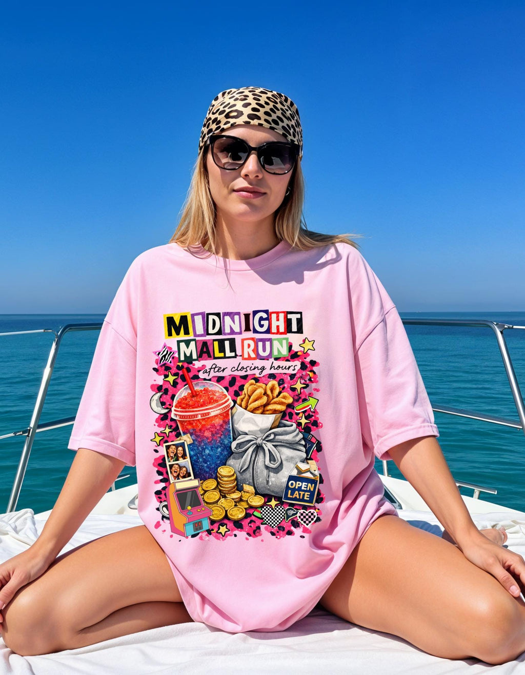 Midnight Mall Run Graphic T-Shirt | Retro Snack Collage Late Night Neon Tee Unisex Streetwear