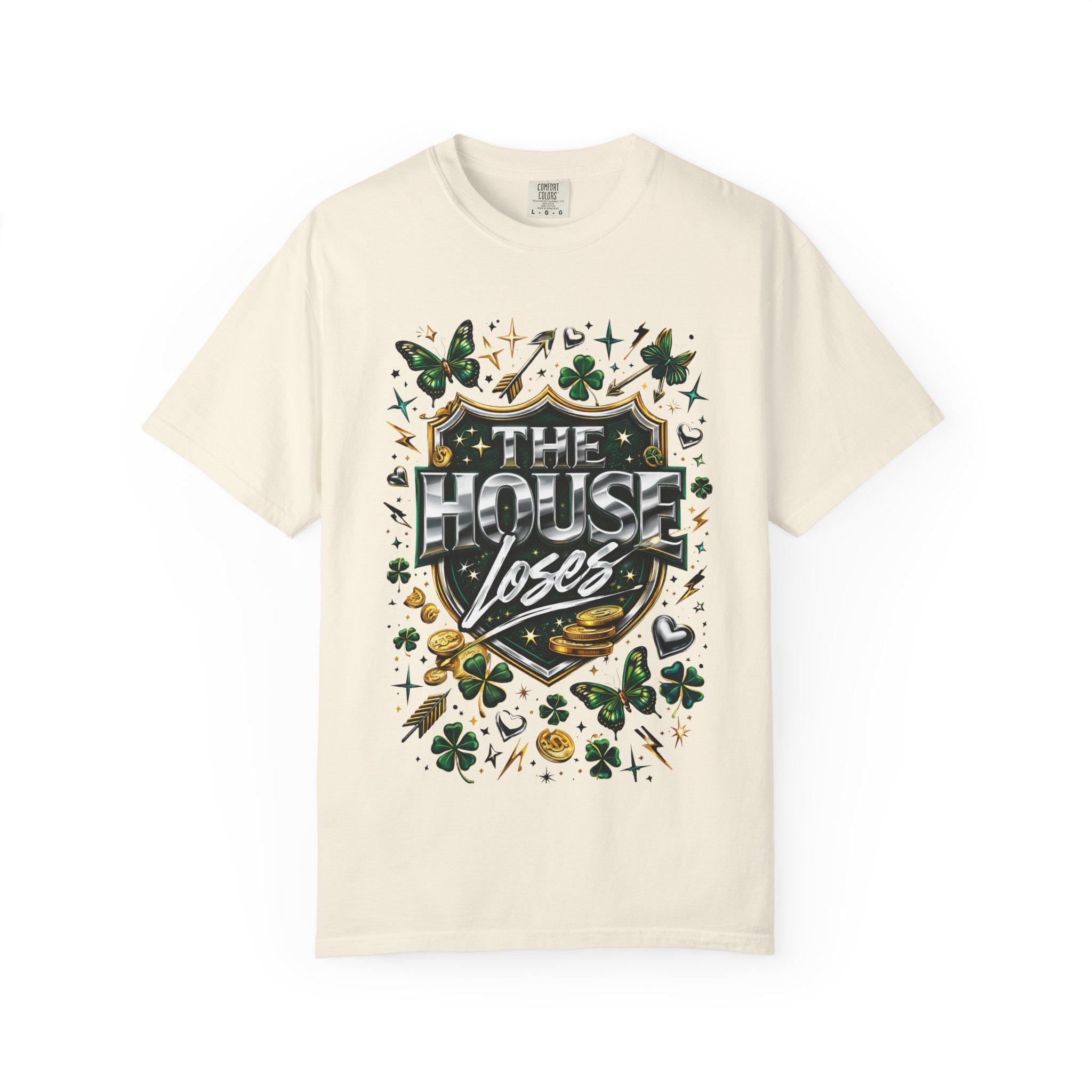 The House Loses T-shirt | Shamrocks, Horseshoe, Poker Chip Design