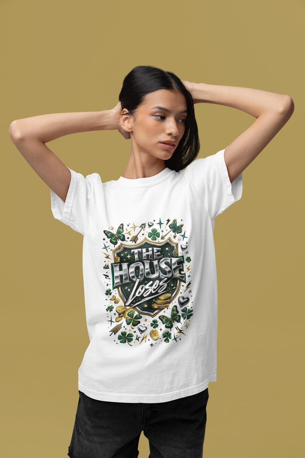 The House Loses T-shirt | Shamrocks, Horseshoe, Poker Chip Design