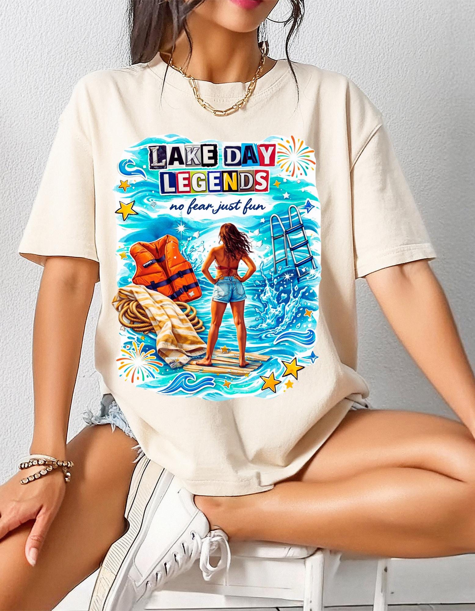 Lake Day Legends T-Shirt | Beach Scene Woman on Dock Summer Vibes Unisex Tee