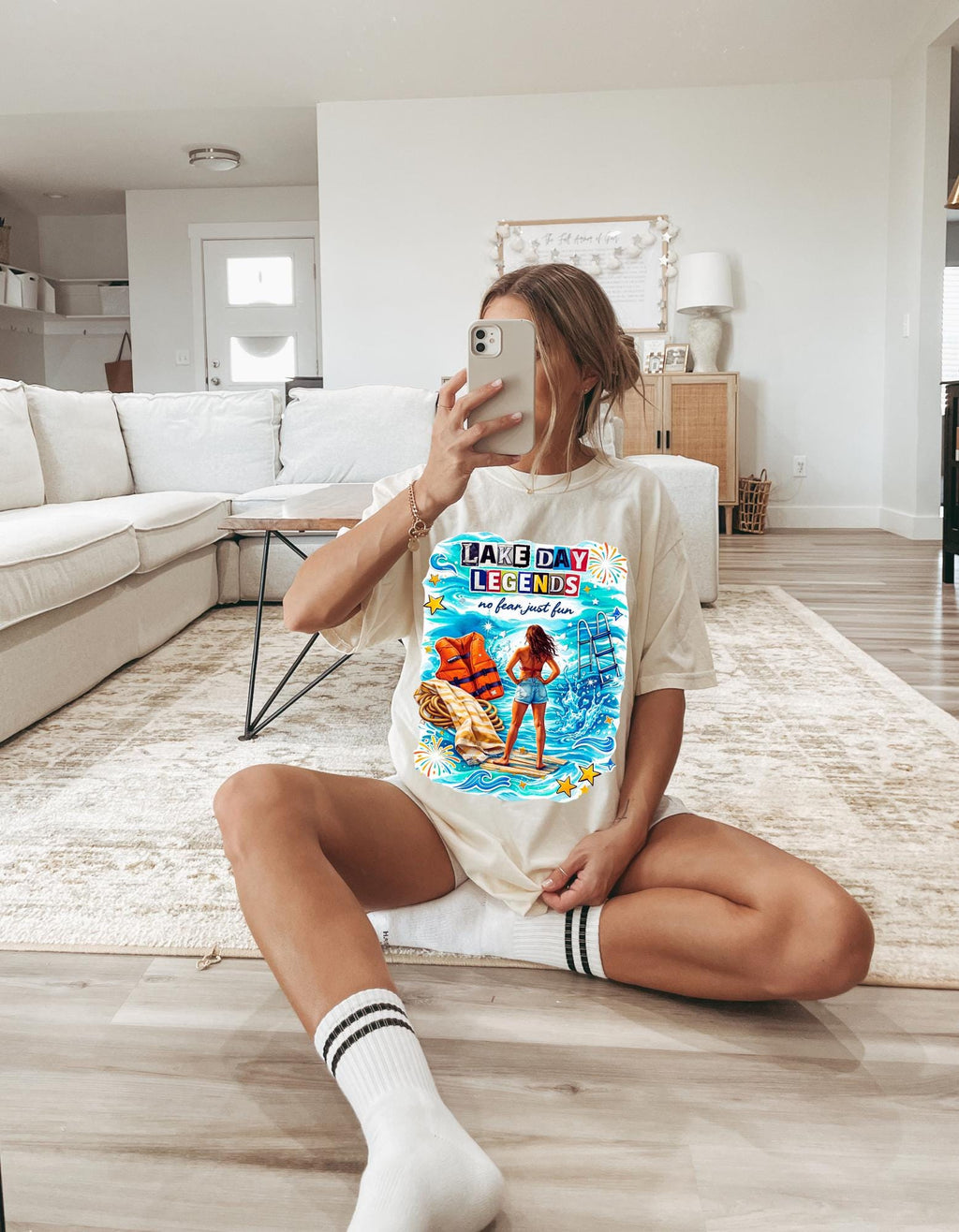 Lake Day Legends T-Shirt | Beach Scene Woman on Dock Summer Vibes Unisex Tee