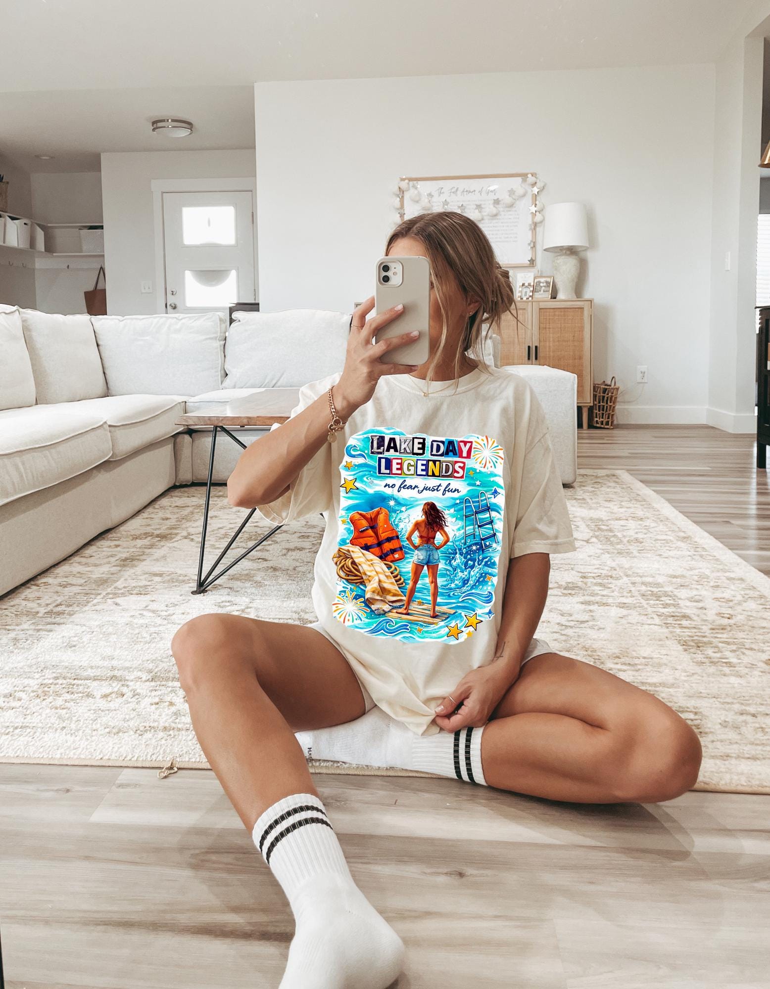 Lake Day Legends T-Shirt | Beach Scene Woman on Dock Summer Vibes Unisex Tee