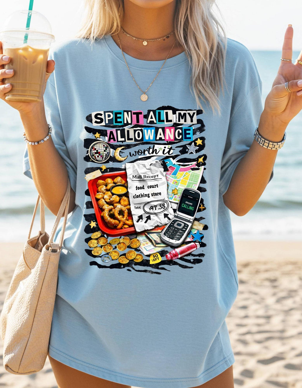 Spent All My Allowance T-Shirt | Retro Snacks, Coins, Flip Phone Design