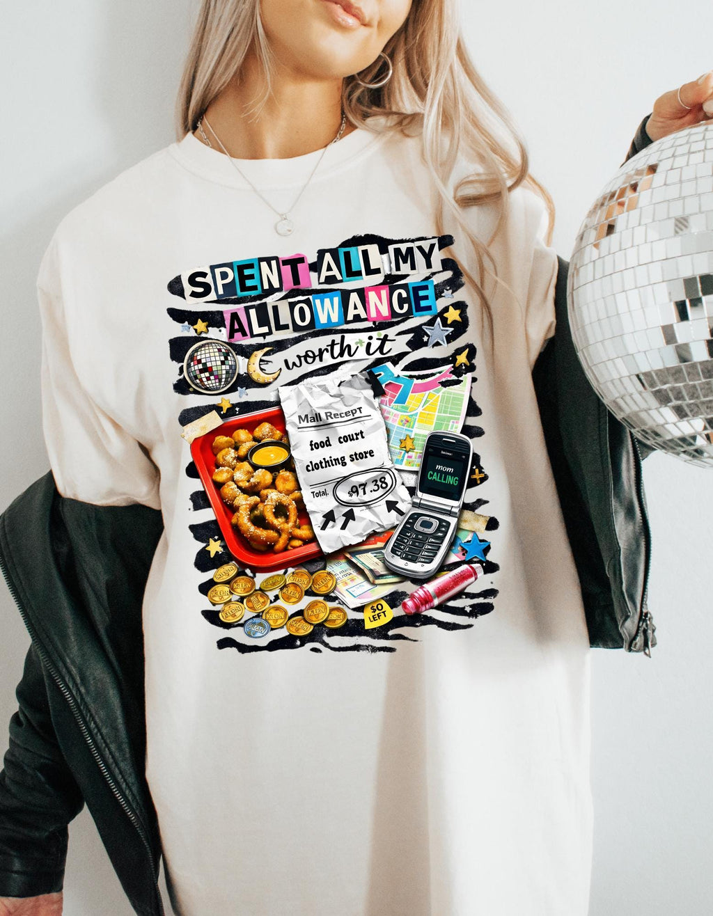 Spent All My Allowance T-Shirt | Retro Snacks, Coins, Flip Phone Design
