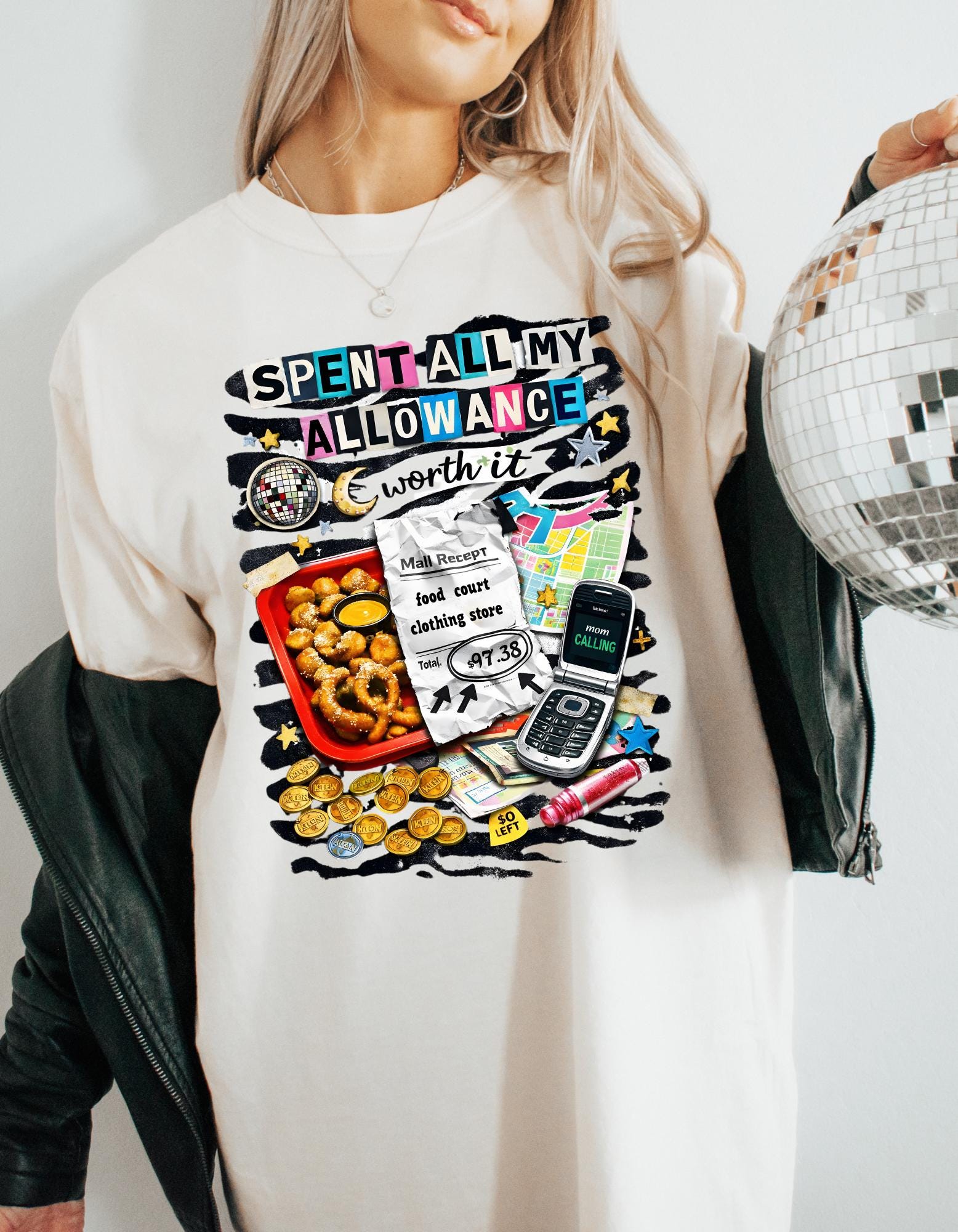 Spent All My Allowance T-Shirt | Retro Snacks, Coins, Flip Phone Design