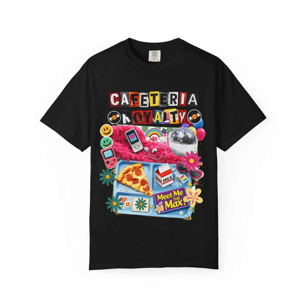 Cafeteria Royalty T-Shirt | Retro School Lunch Pizza Milkbox Smiley Icons Graphic Tee