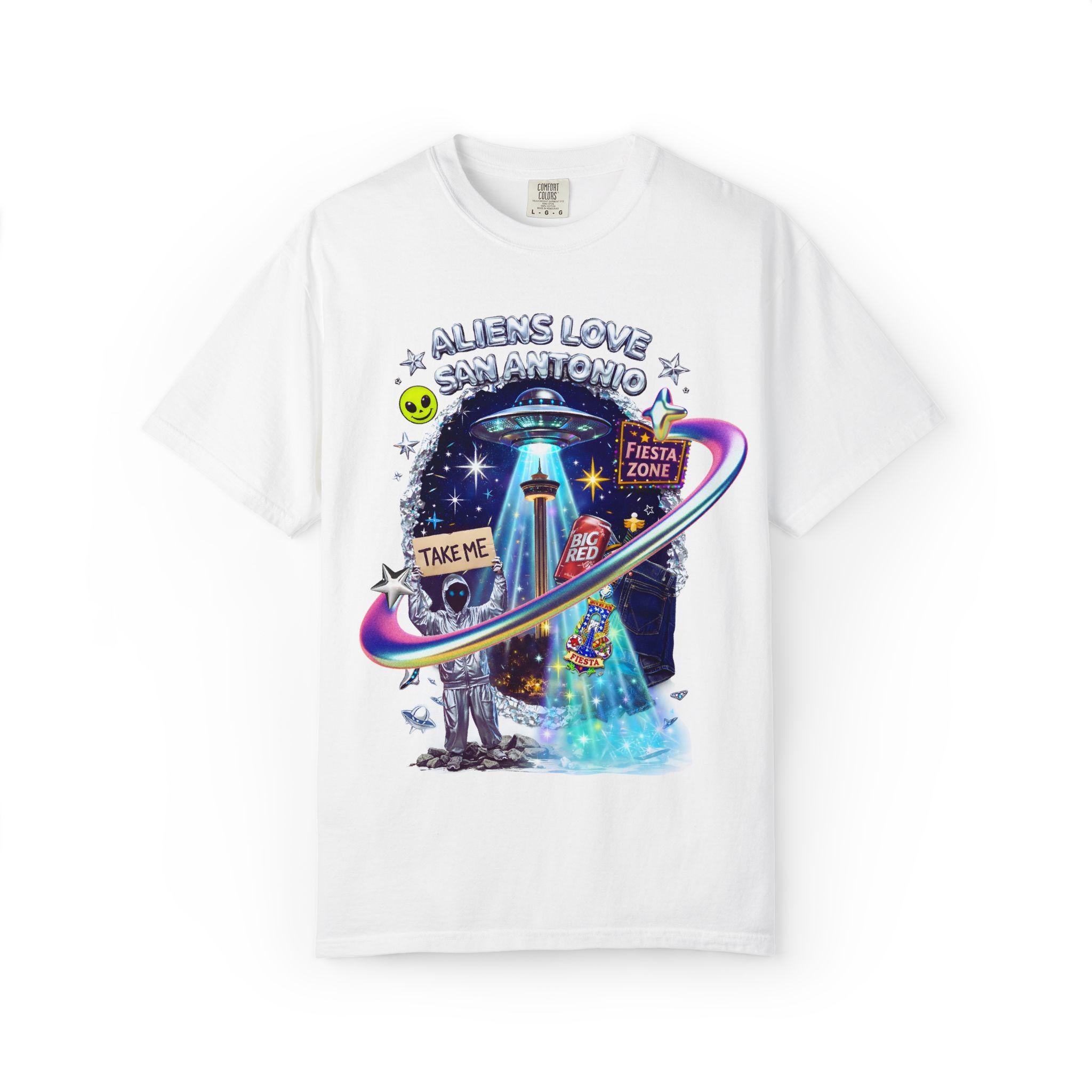 Aliens Love San Antonio T-Shirt | UFO Fiesta Zone Graphic Tee