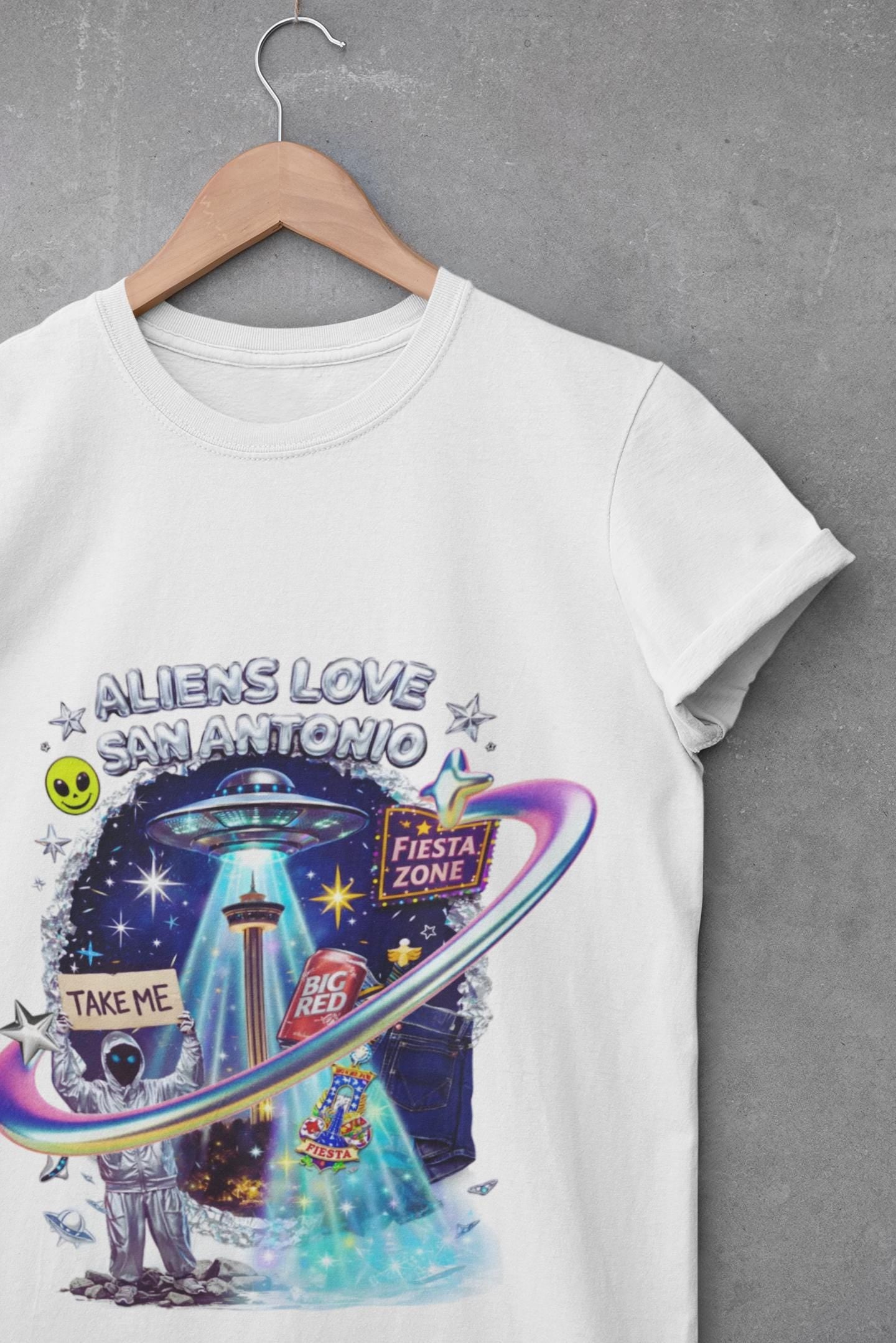 Aliens Love San Antonio T-Shirt | UFO Fiesta Zone Graphic Tee