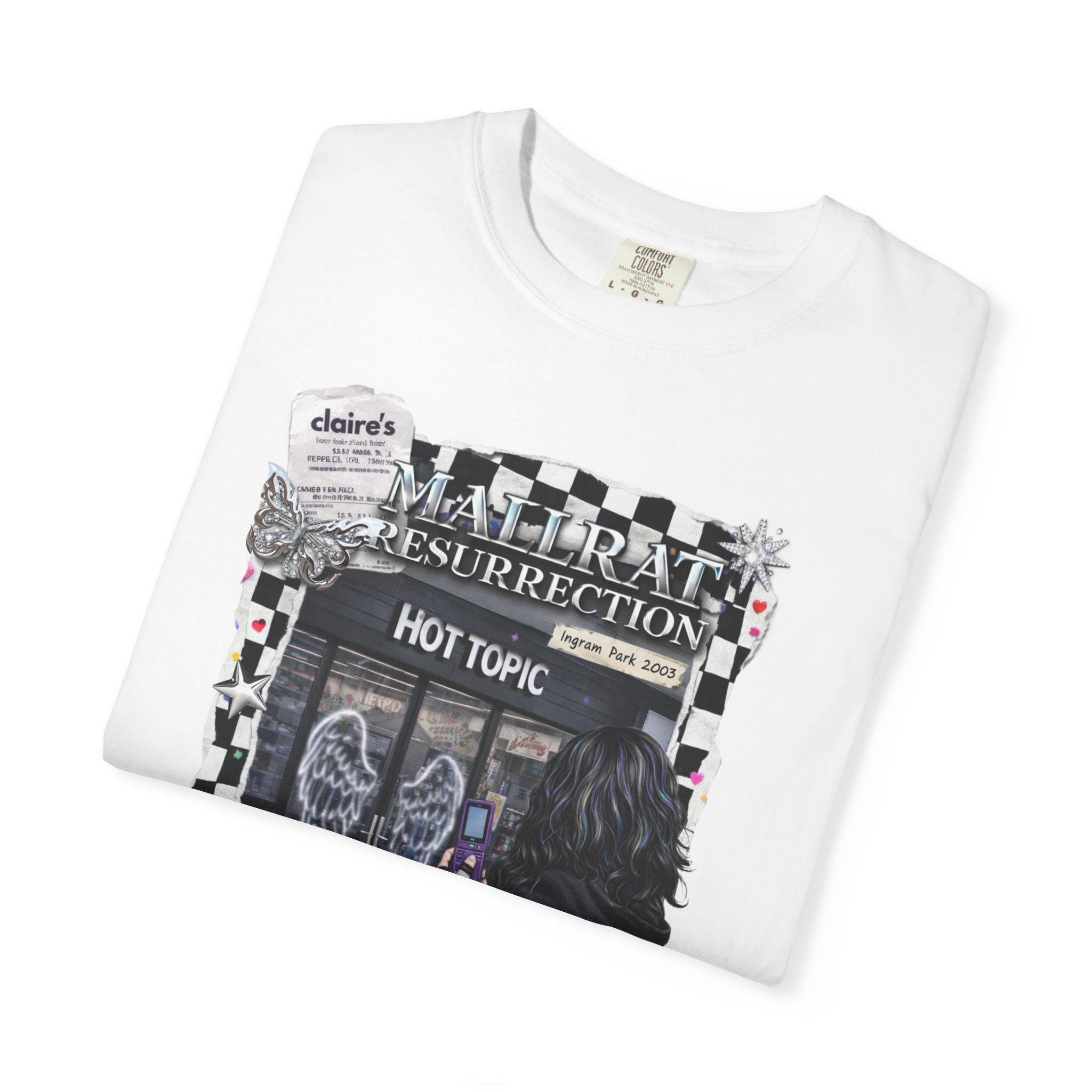 Mallrat Resurrection collage T-Shirt | gothic checkerboard, retro stickers