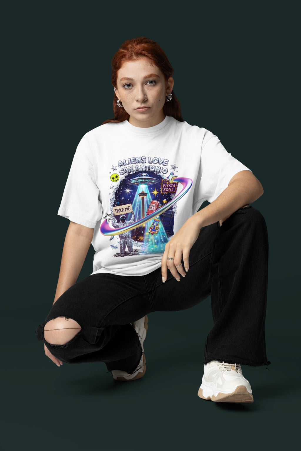 Aliens Love San Antonio T-Shirt | UFO Fiesta Zone Graphic Tee