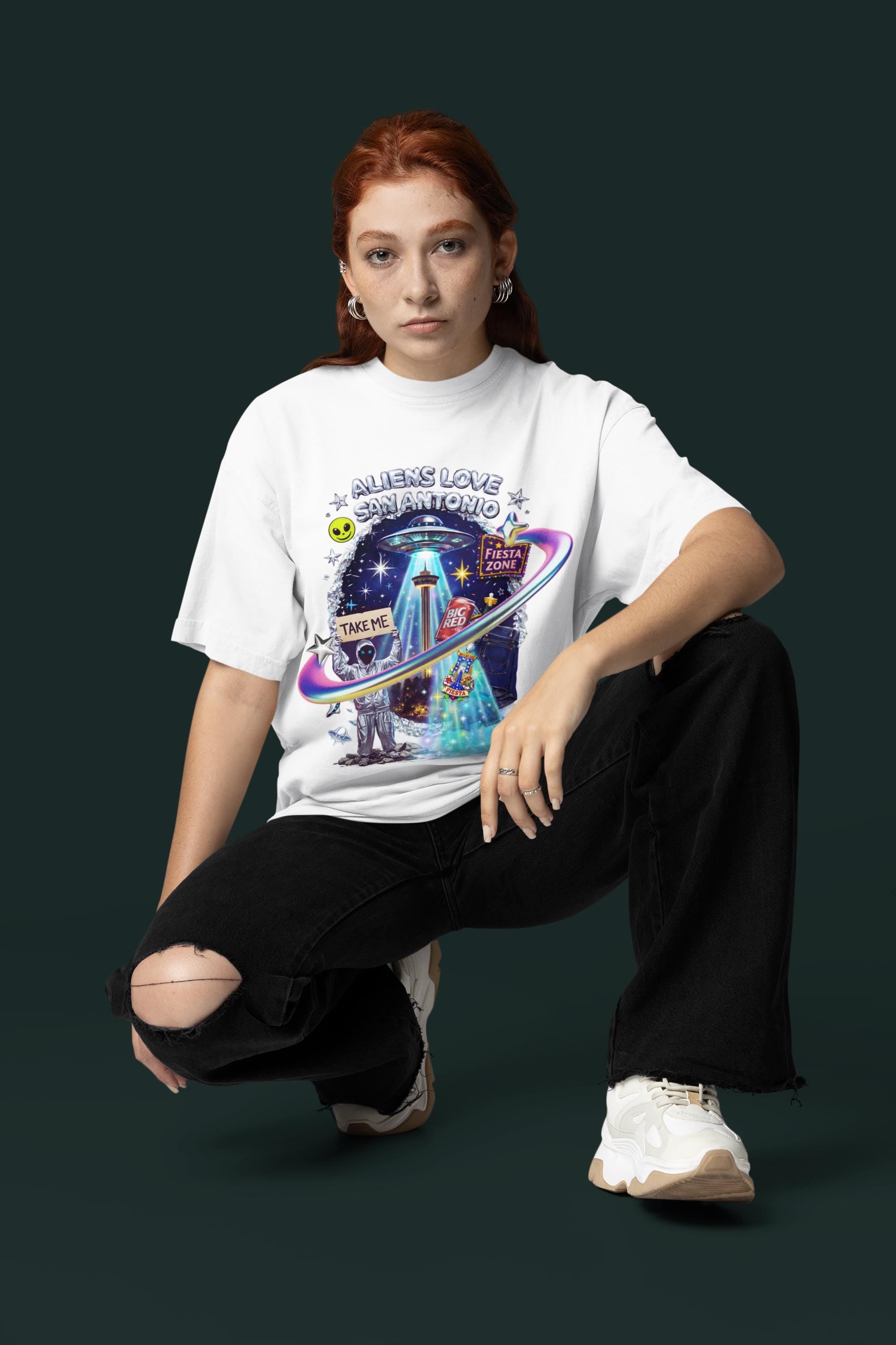 Aliens Love San Antonio T-Shirt | UFO Fiesta Zone Graphic Tee