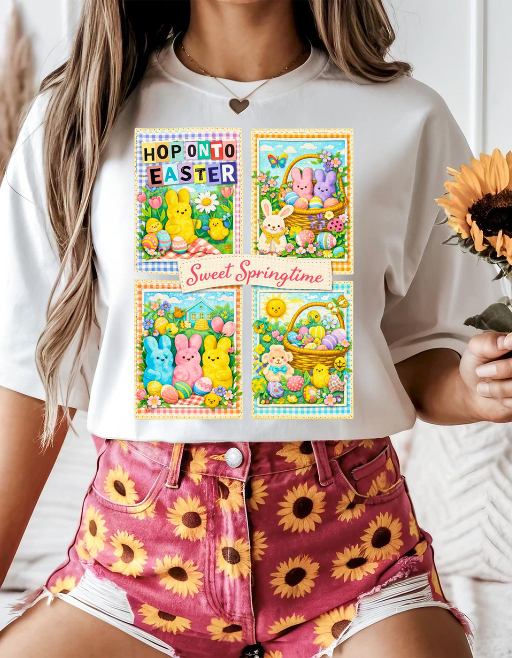 Easter Peeps Collage T-Shirt Sweet Springtime Graphic Tee Holiday Bunny Pastel Seasonal Unisex