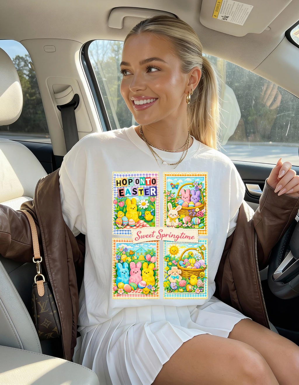 Easter Peeps Collage T-Shirt Sweet Springtime Graphic Tee Holiday Bunny Pastel Seasonal Unisex