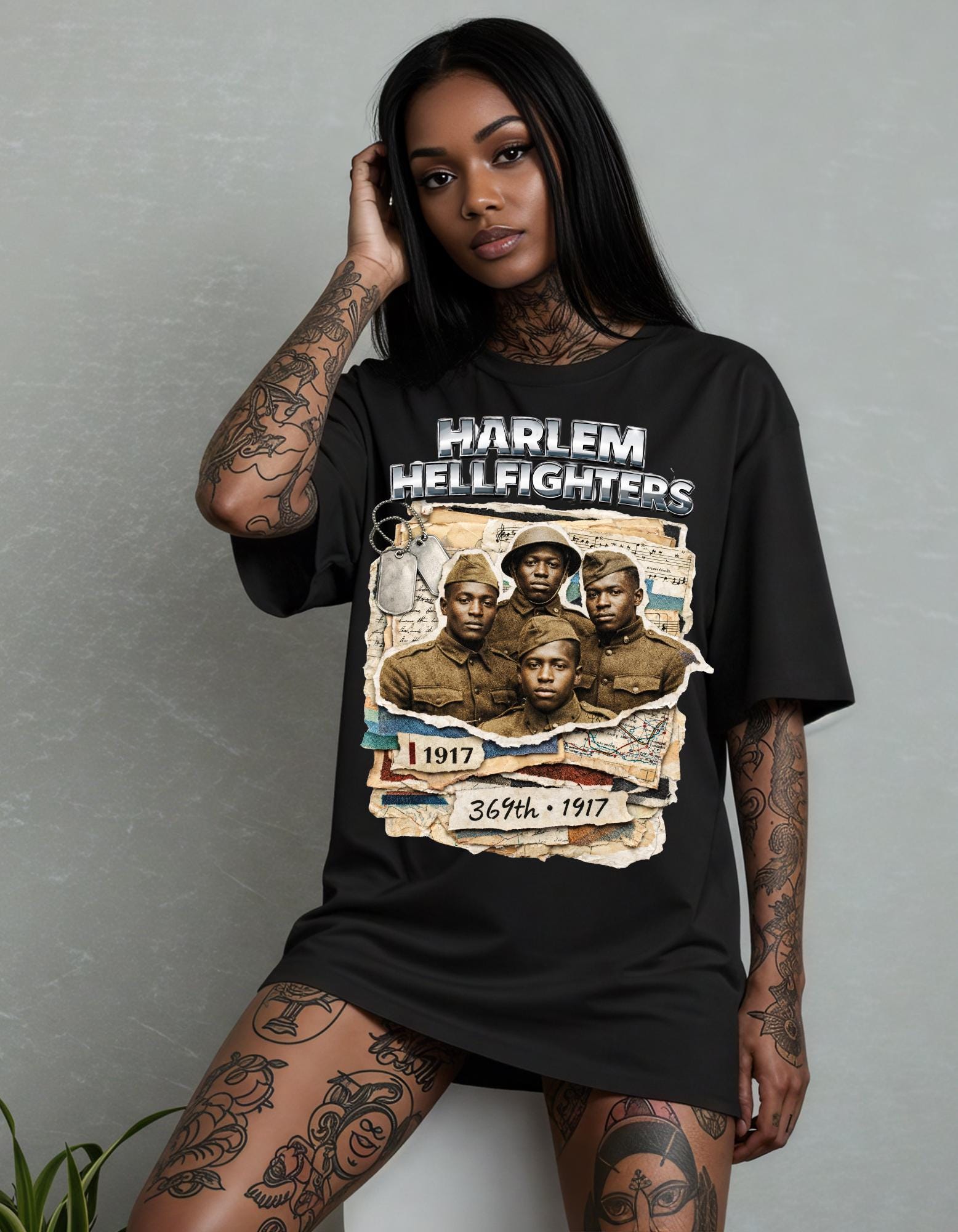 Harlem Hellfighters 369th Infantry T-shirt | WWI Soldiers Vintage Map
