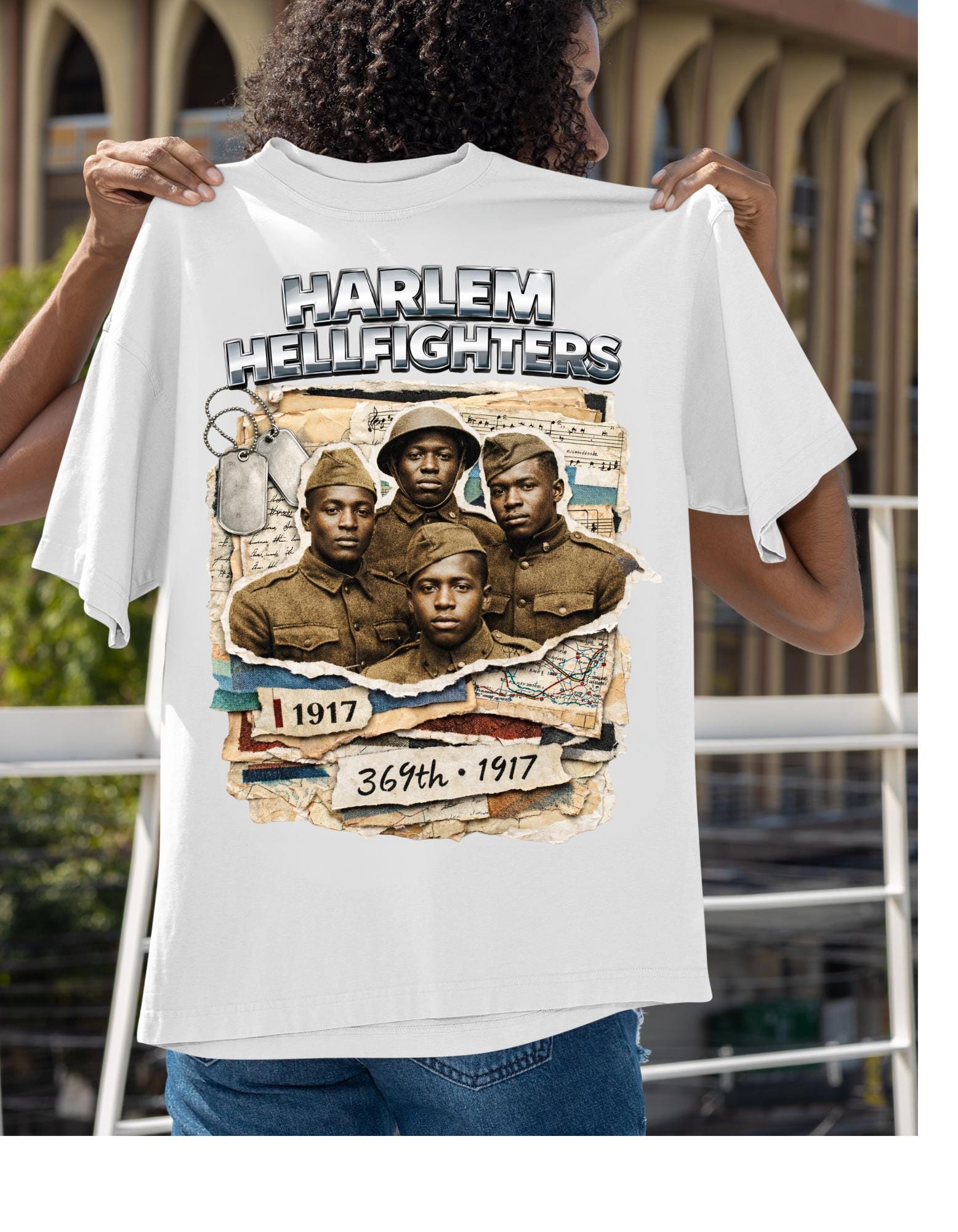 Harlem Hellfighters 369th Infantry T-shirt | WWI Soldiers Vintage Map