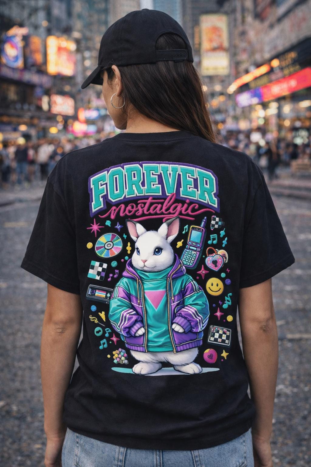 Forever Nostalgic™ Comfort Colors T-Shirt | Embroidered Patch Front Y2K Back Graphic | Vintage-Feel Unisex Tee
