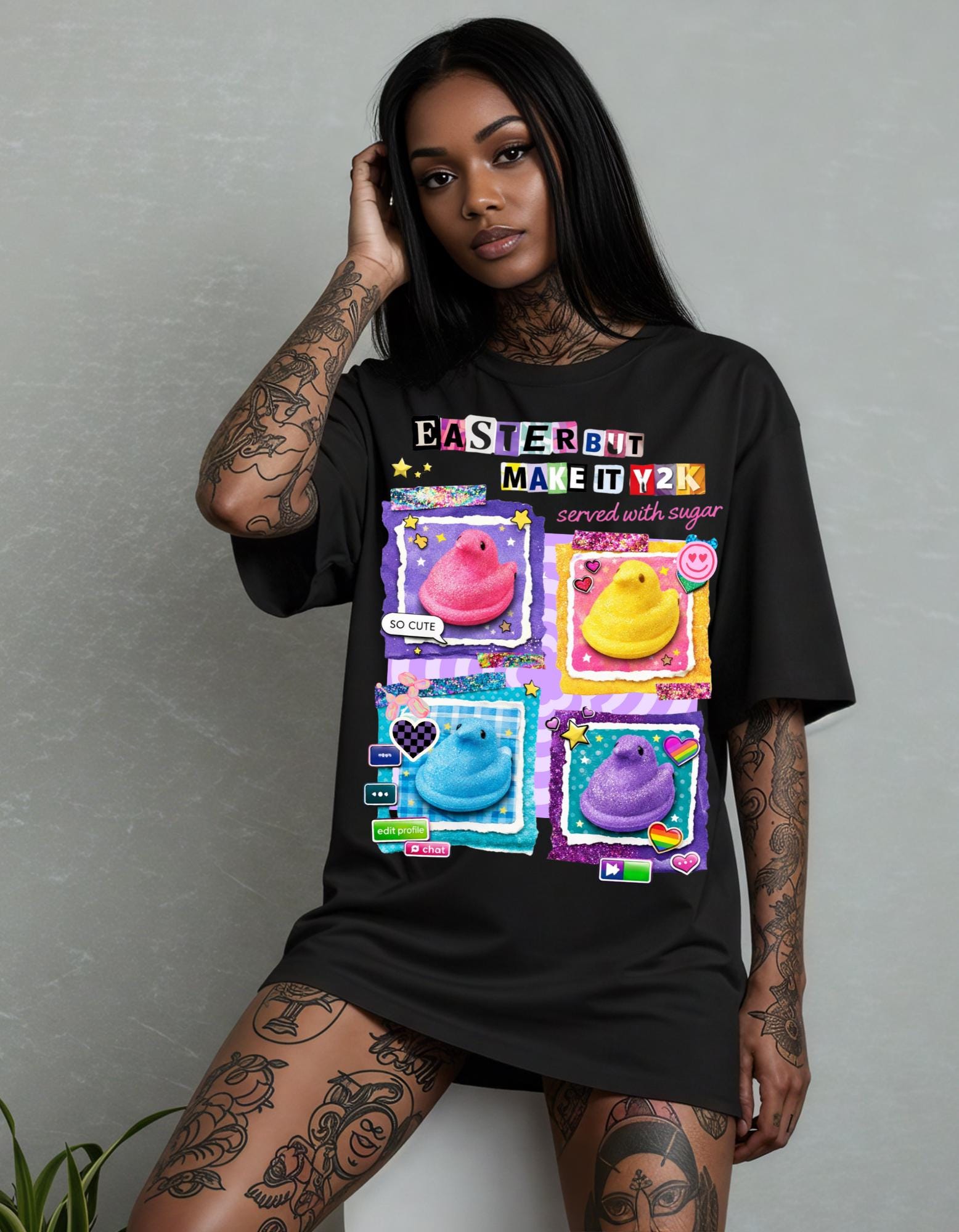 Y2K Easter Peeps T-Shirt | Pastel Candy Collage Graphic Tee
