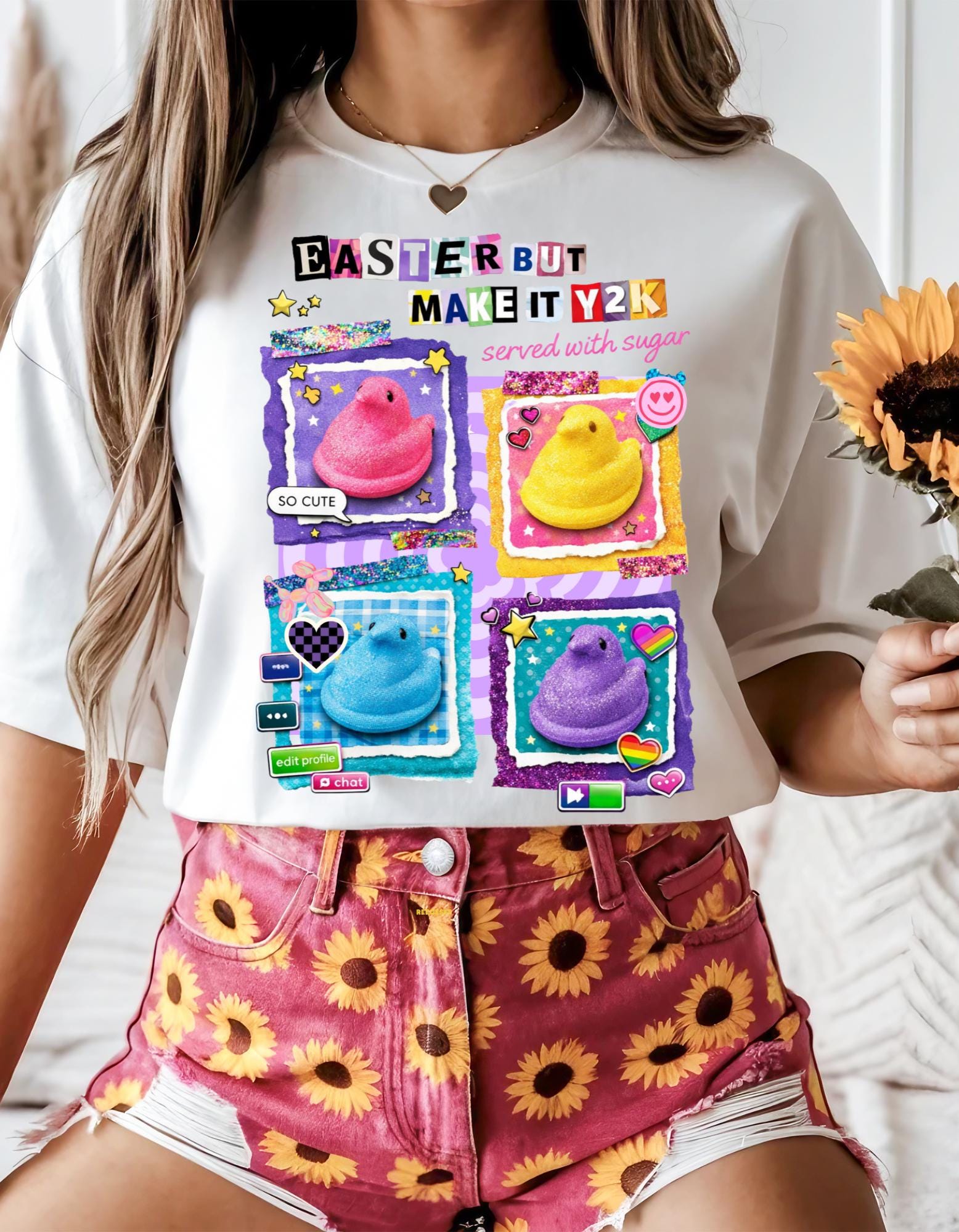 Y2K Easter Peeps T-Shirt | Pastel Candy Collage Graphic Tee