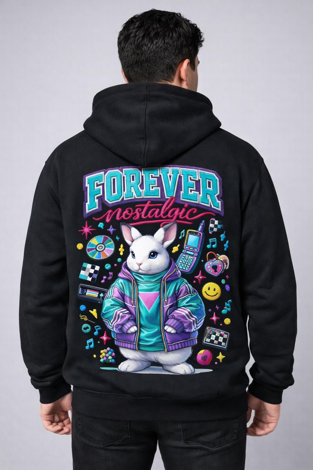 Forever Nostalgic Bunny Hoodie | Retro Gaming Vaporwave Rabbit