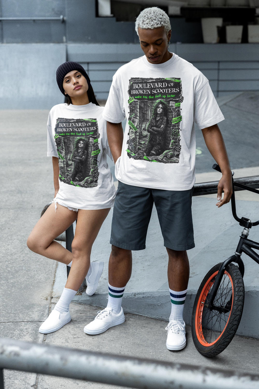 Boulevard of Broken Scooters Graphic T-Shirt Green Punk Band Poster Style Vintage Unisex Tee