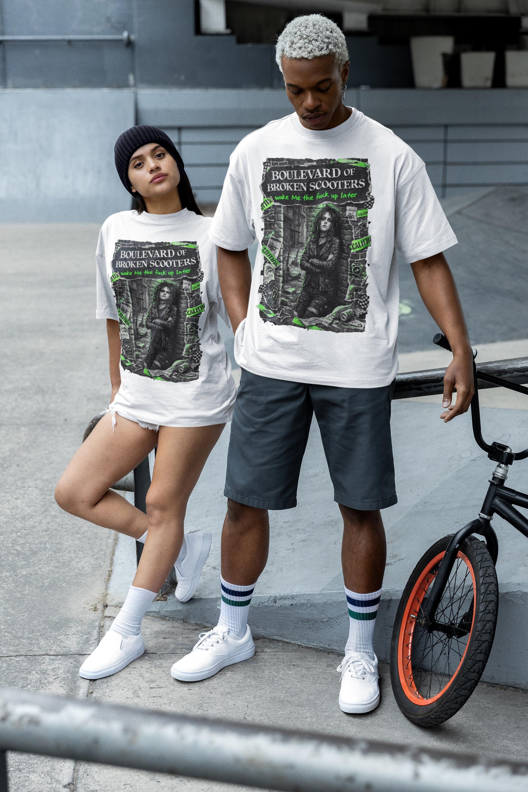 Boulevard of Broken Scooters Graphic T-Shirt Green Punk Band Poster Style Vintage Unisex Tee