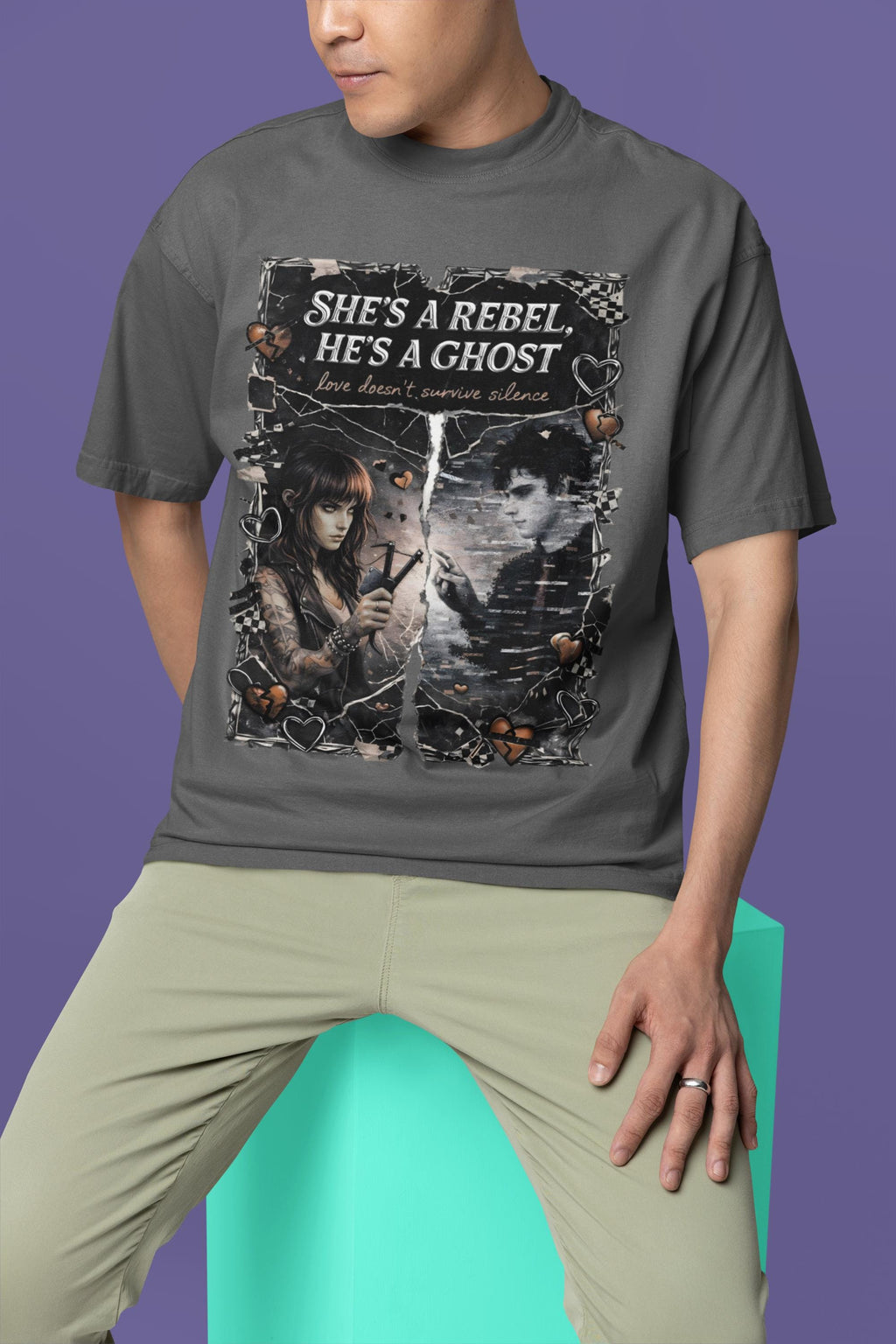 Emotional Grunge Graphic Tee: She's a Rebel He's a Ghost Alternative Vintage Style T-Shirt