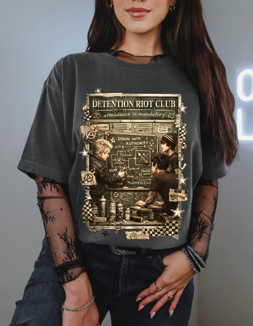 Detention Riot Club Graphic Tee | Grunge Punk Alternative Streetwear T-Shirt Unisex Youth Rebellion Fashion
