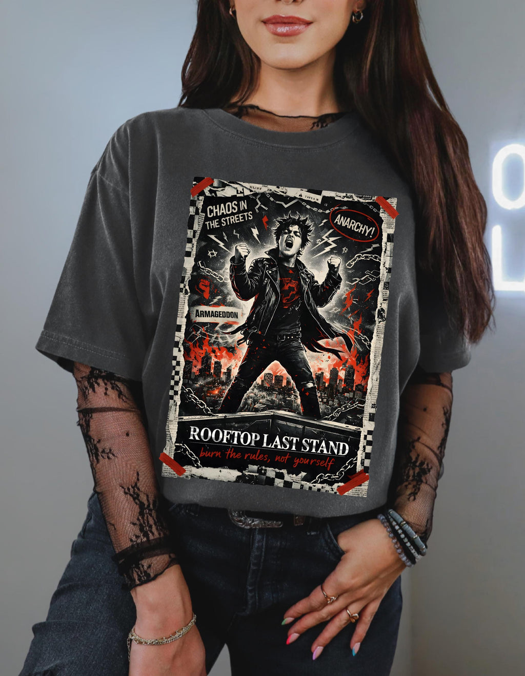 Rooftop Last Stand Punk Rebellion T-shirt