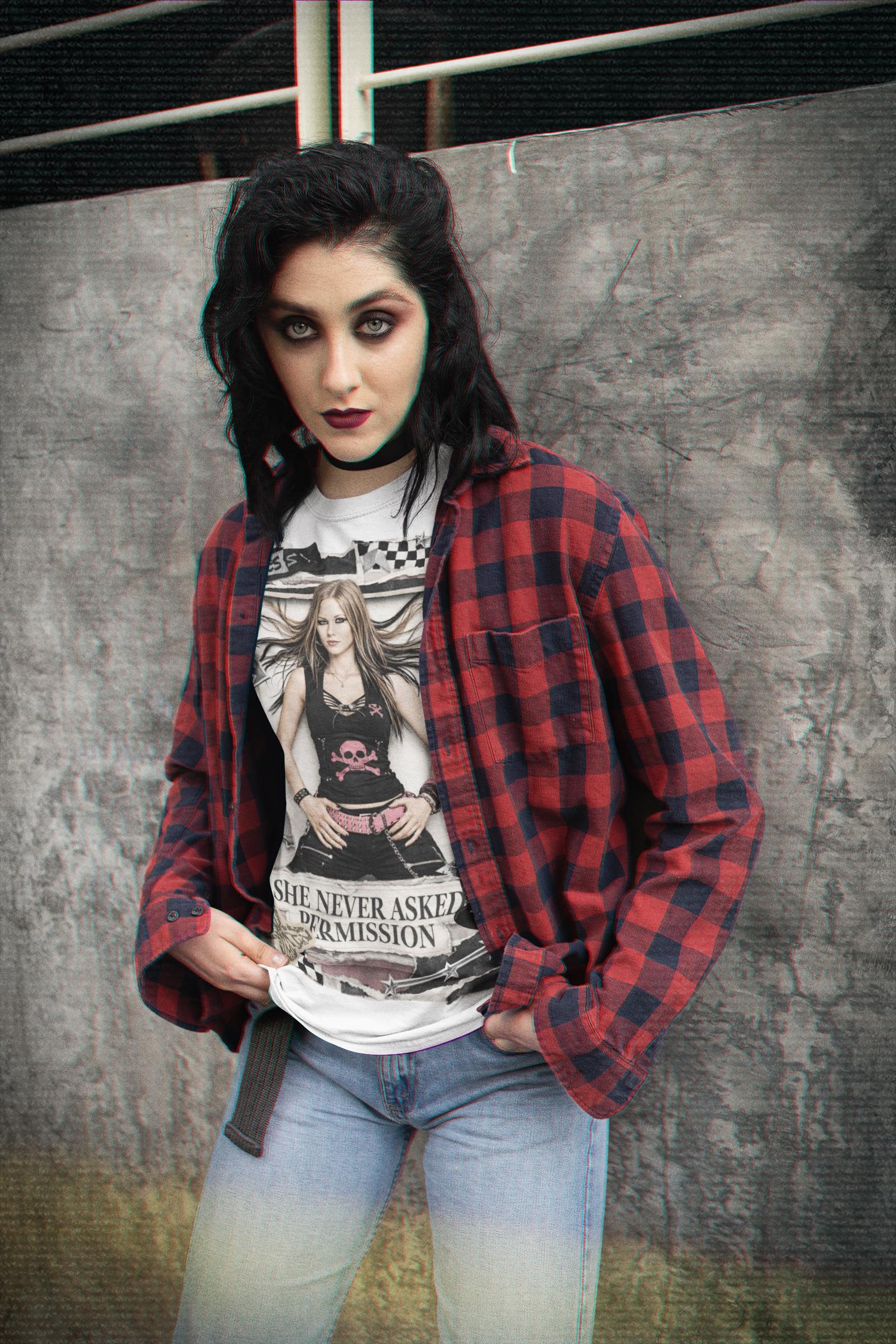 She Never Asked Permission Punk Skull Graphic T-Shirt Rock Band Vintage Style Edgy Alternative Clothing Women Unisex Tee