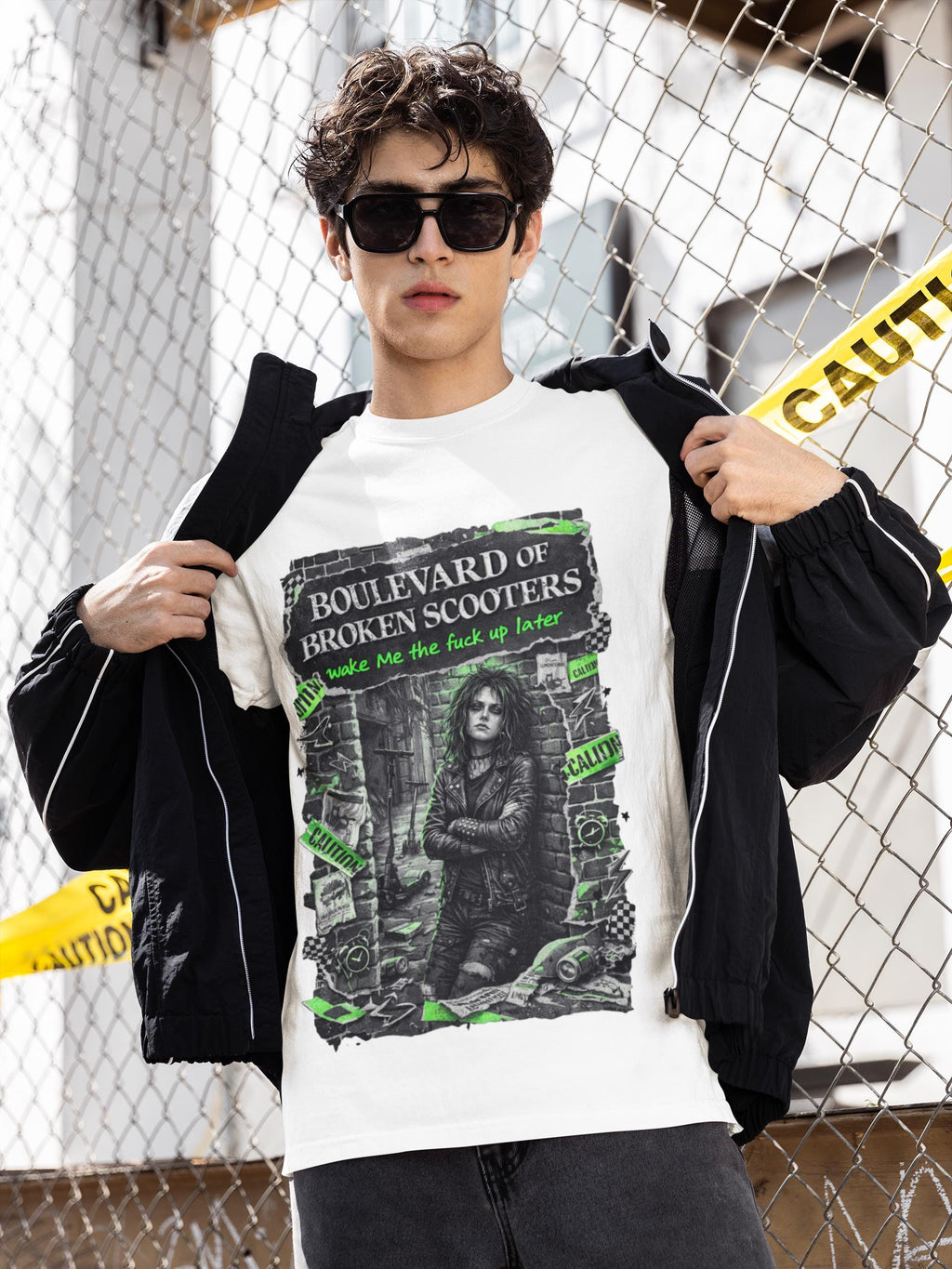 Boulevard of Broken Scooters Graphic T-Shirt Green Punk Band Poster Style Vintage Unisex Tee
