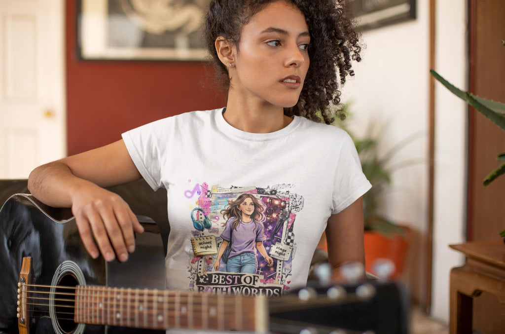 Y2K Music Girl Graphic Tee – Nostalgic Collage Shirt