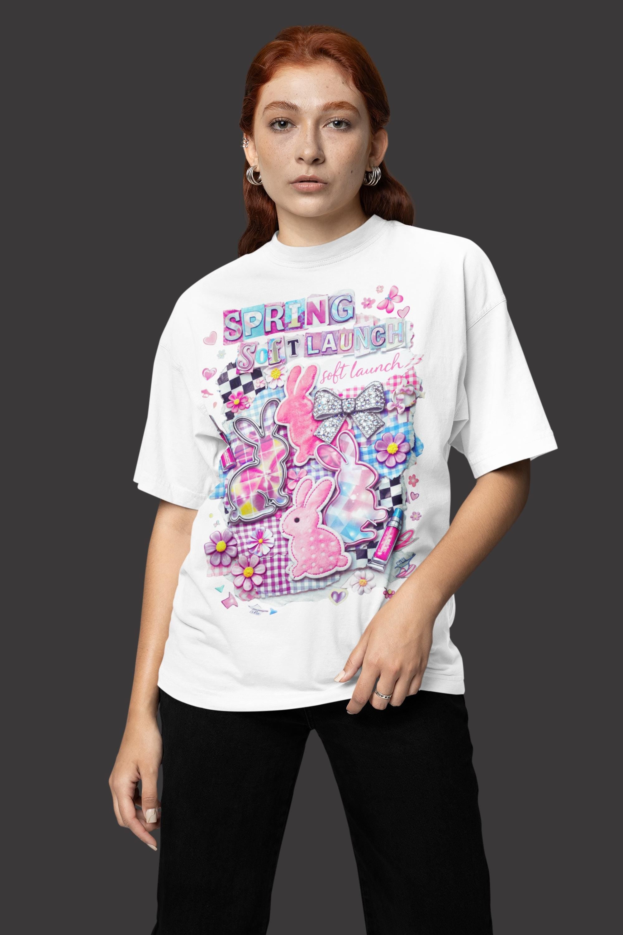 Y2K Pastel Easter Bunny Tee - Spring Collage Graphic Shirt