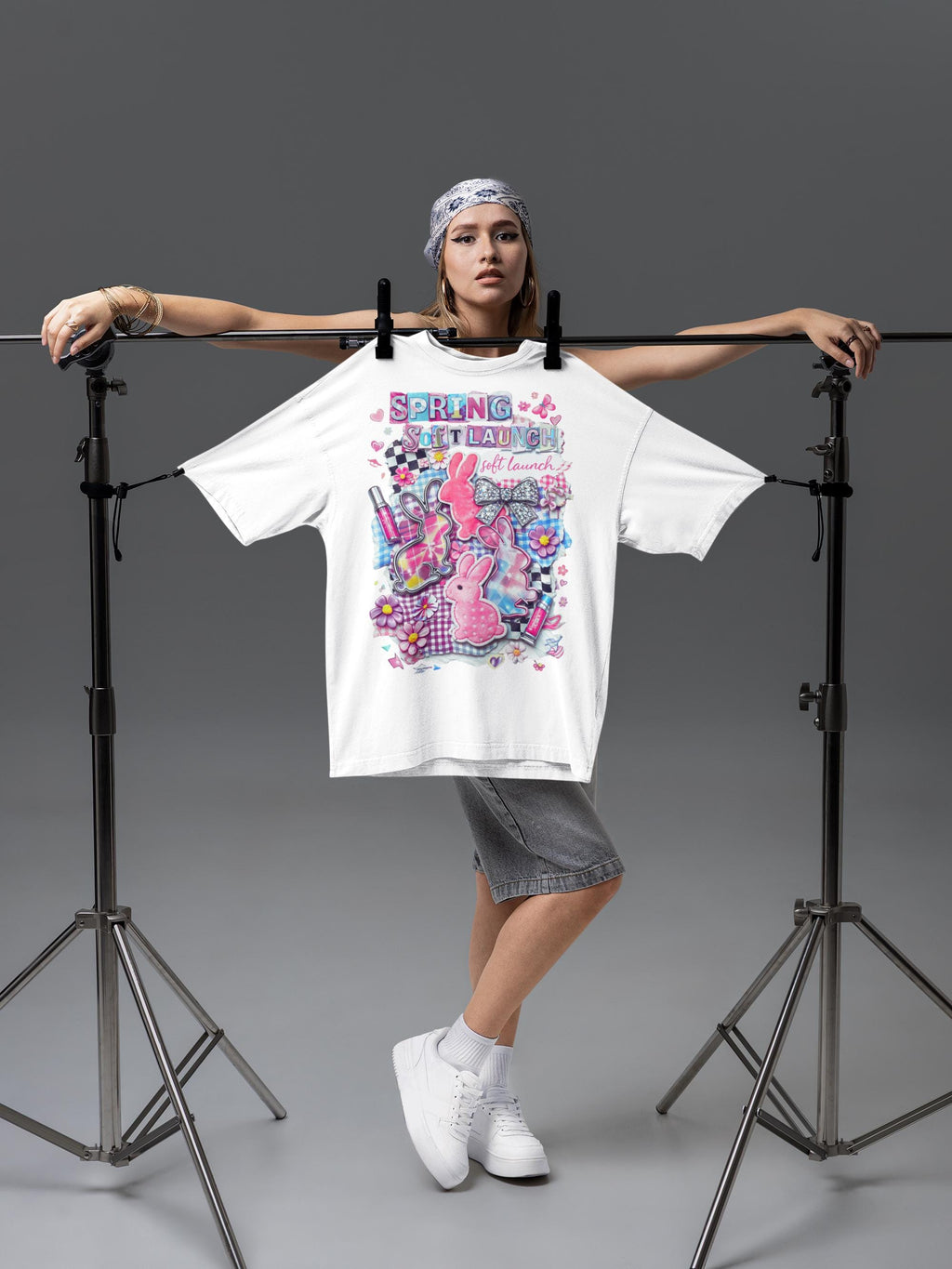 Y2K Pastel Easter Bunny Tee - Spring Collage Graphic Shirt