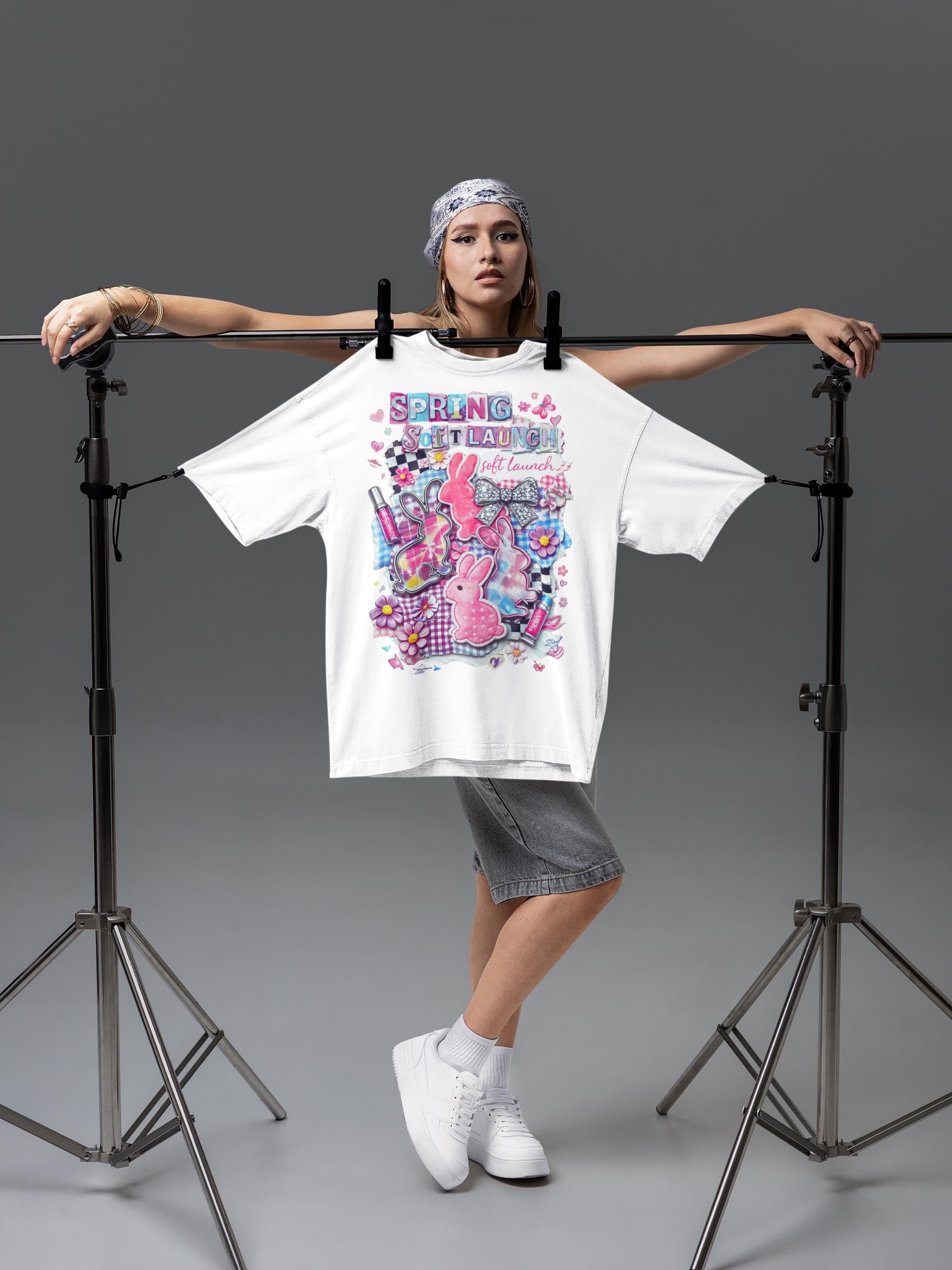 Y2K Pastel Easter Bunny Tee - Spring Collage Graphic Shirt