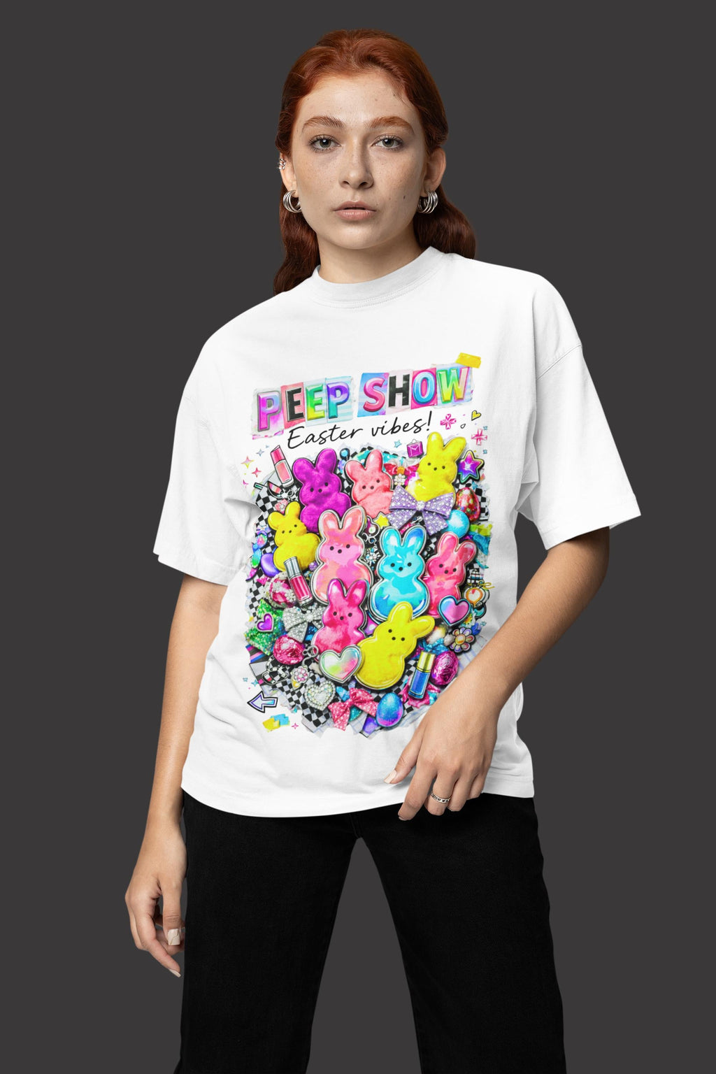 Peep Show Easter T-Shirt - Y2K Kawaii Pastel Collage Tee