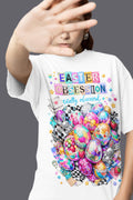 Easter Obsession Graphic Tee - Candy Egg Collage, Spring Outfit