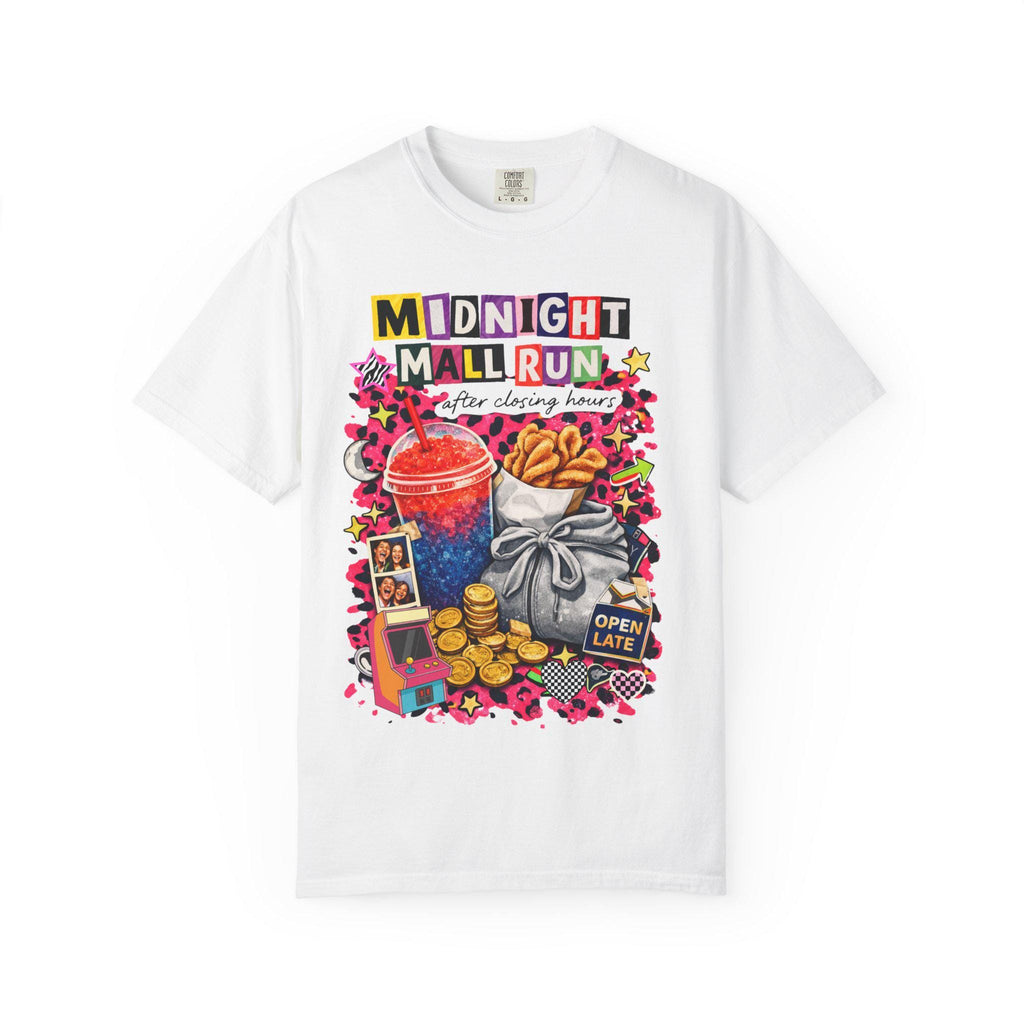 Midnight Mall Run Graphic T-Shirt | Retro Snack Collage Late Night Neon Tee Unisex Streetwear