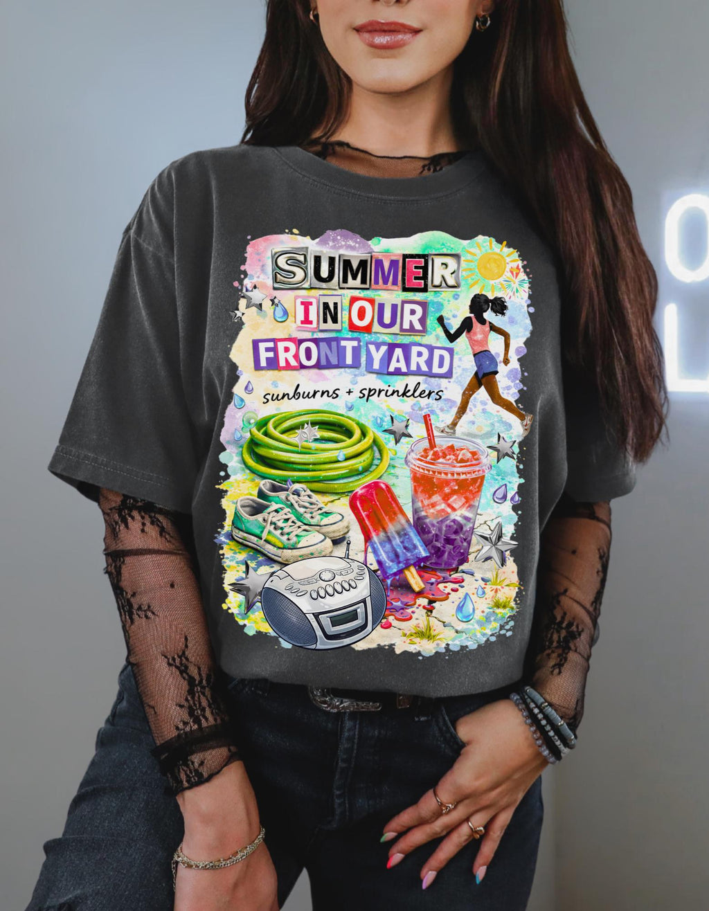 Nostalgic Summer Front Yard Graphic Tee - Comfort Colors Unisex T-Shirt