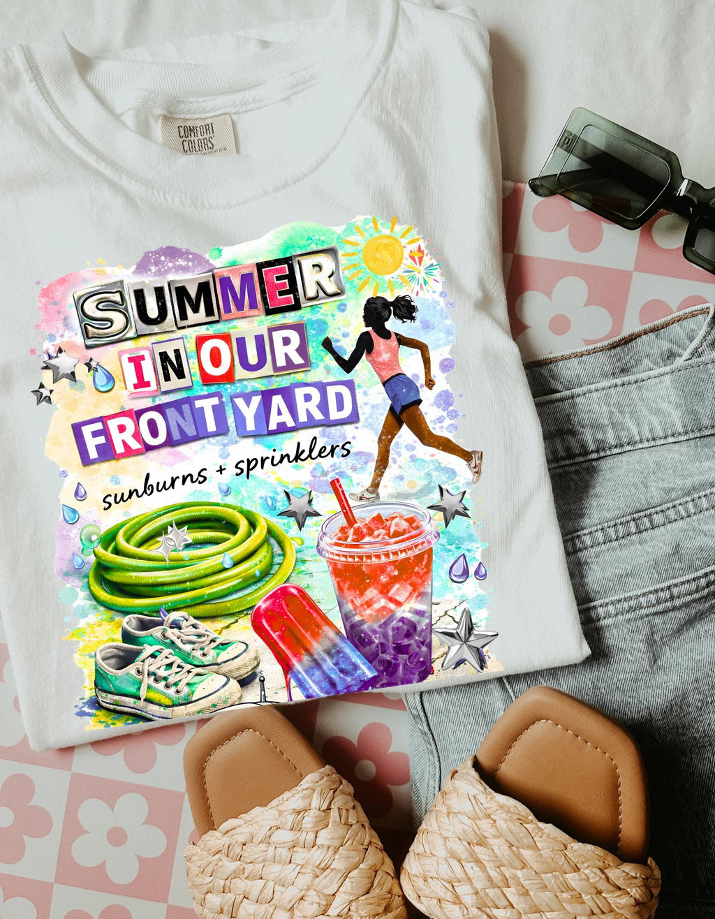 Nostalgic Summer Front Yard Graphic Tee - Comfort Colors Unisex T-Shirt