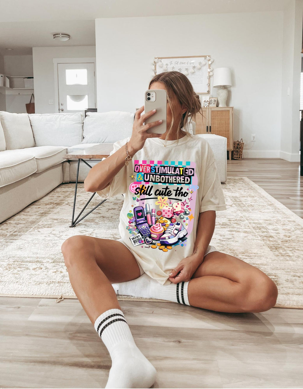 Overstimulated & Unbothered Tee | Retro Collage Graphic T-Shirt