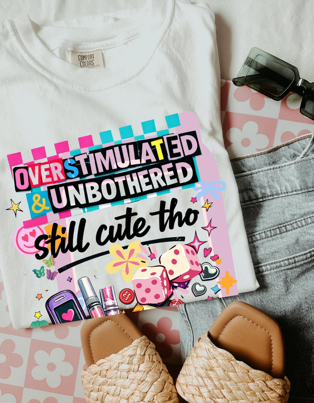 Overstimulated & Unbothered Tee | Retro Collage Graphic T-Shirt