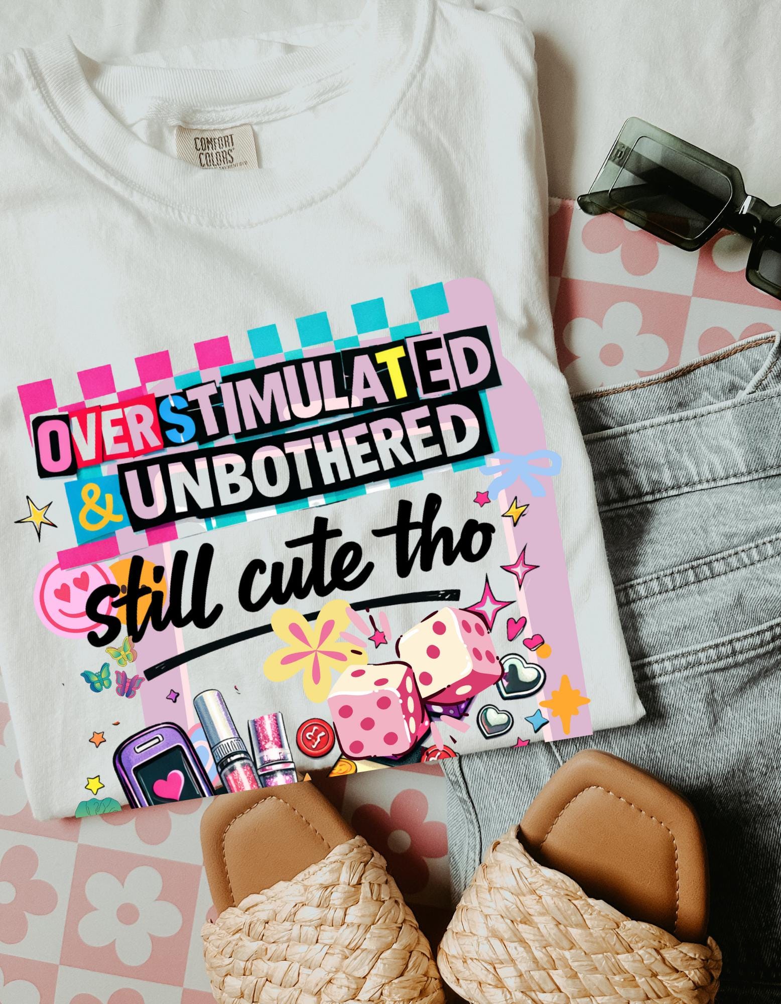 Overstimulated & Unbothered Tee | Retro Collage Graphic T-Shirt